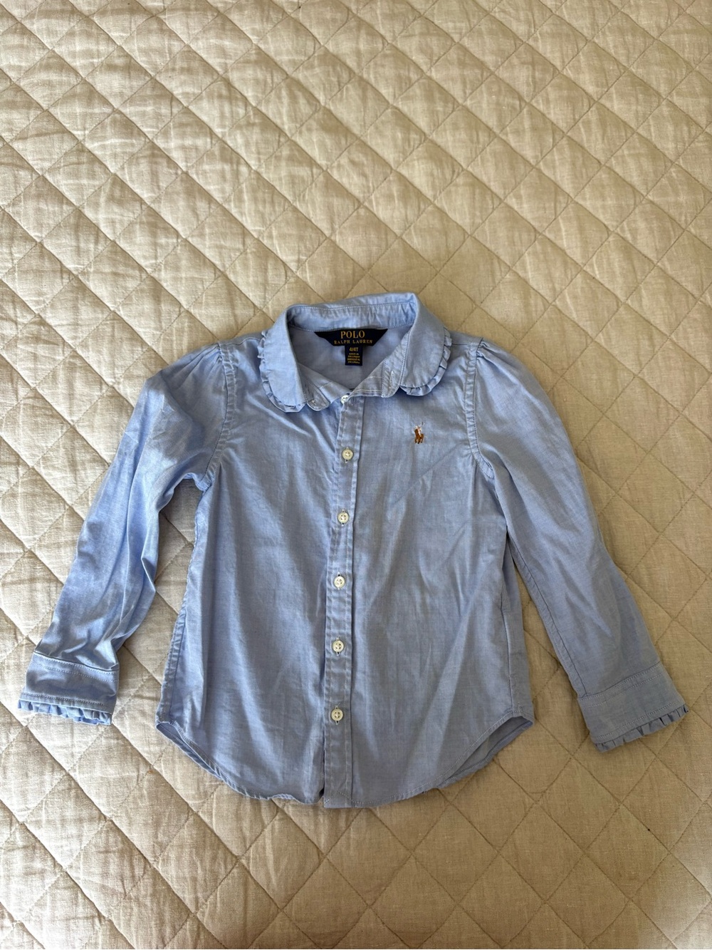 Polo by Ralph Lauren Light Blue Girls' Ruffle Collar Button-Front Shirt